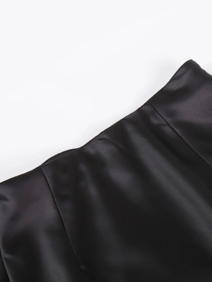 Fitted high-waist satin maxi skirt with flared hem