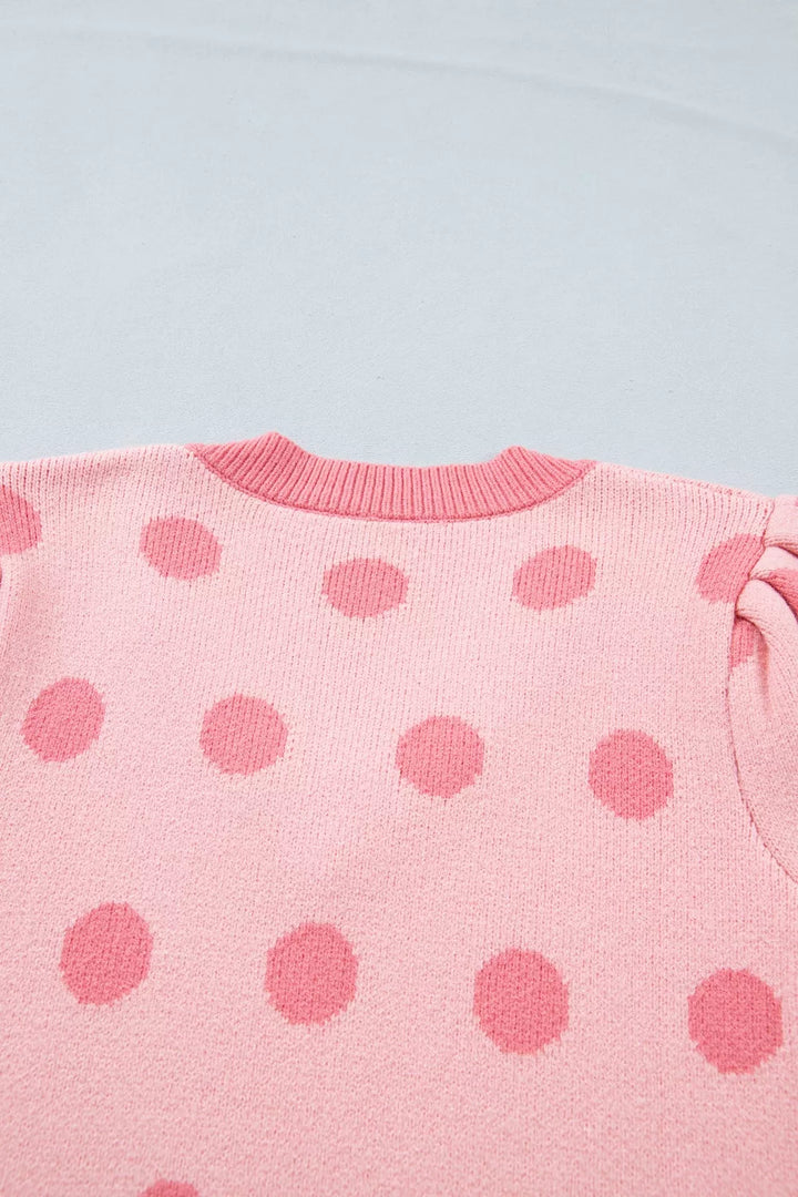 Polka dot puff sleeve v-neck knit sweater top