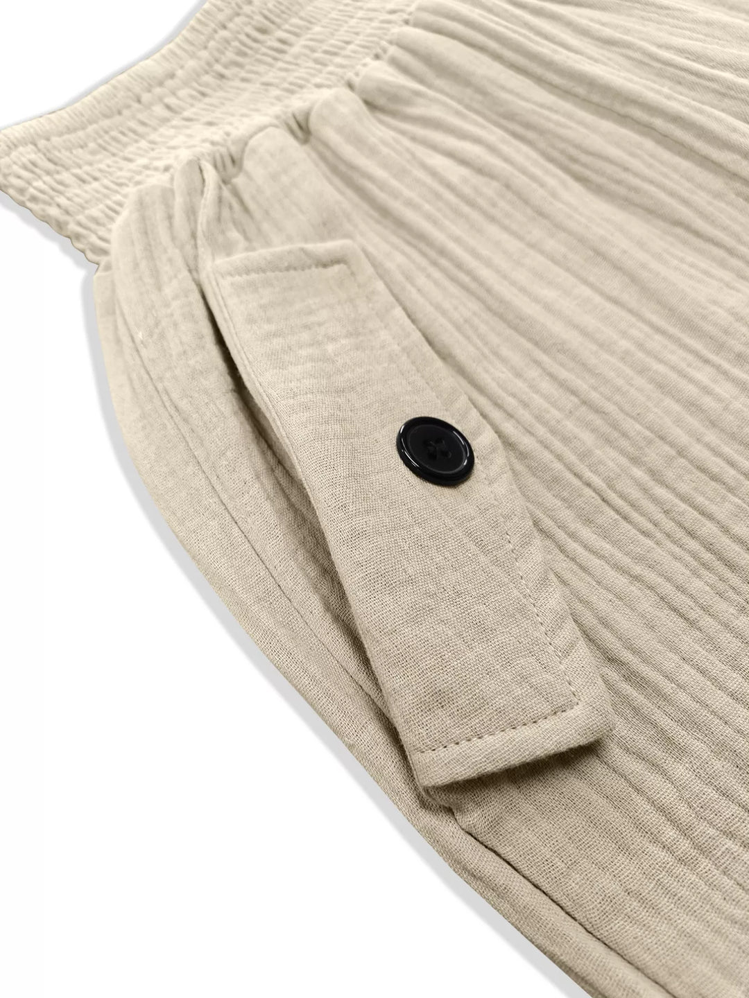 Wide-leg smocked waist casual pants in textured weave