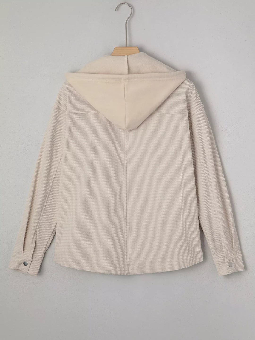 Waffle knit hooded jacket with snap flap pockets