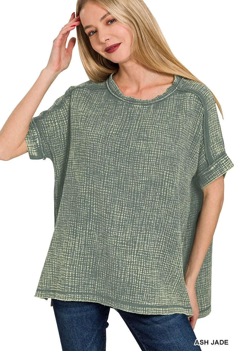 ASH JADE Acid-wash double gauze boxy round-neck tee