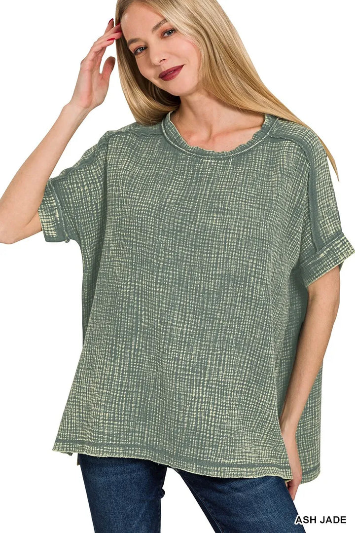 ASH JADE Acid-wash double gauze boxy round-neck tee