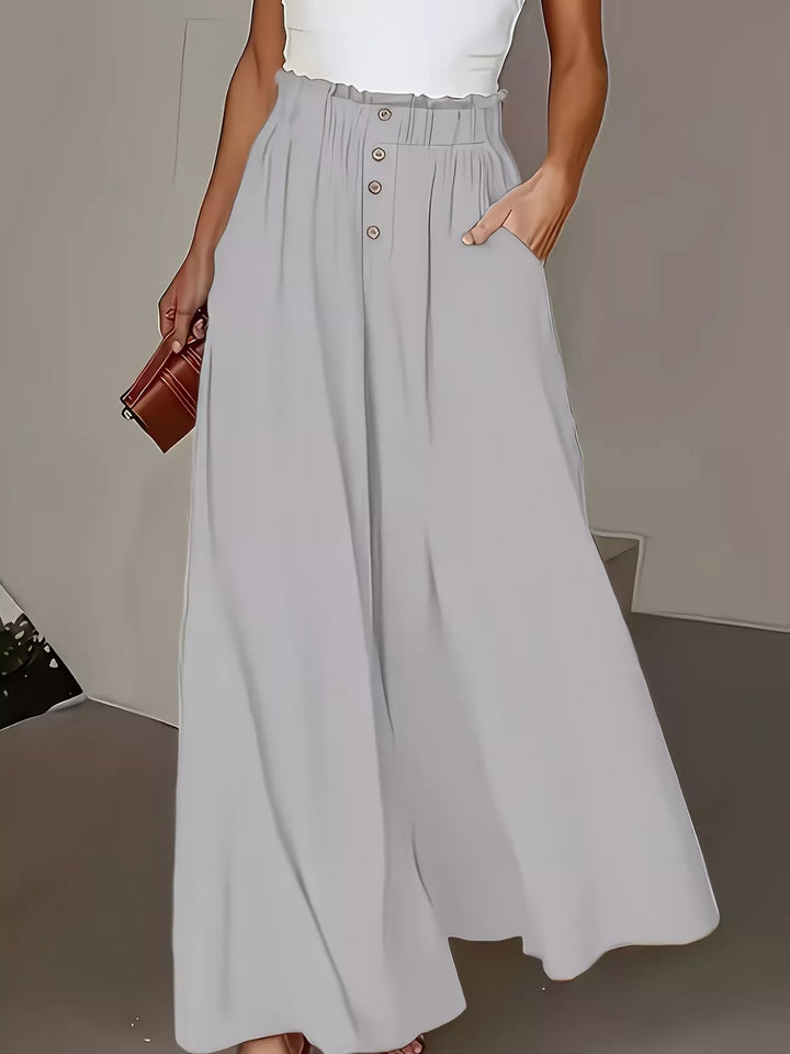 Light Gray High-rise paper bag wide-leg pants with button front