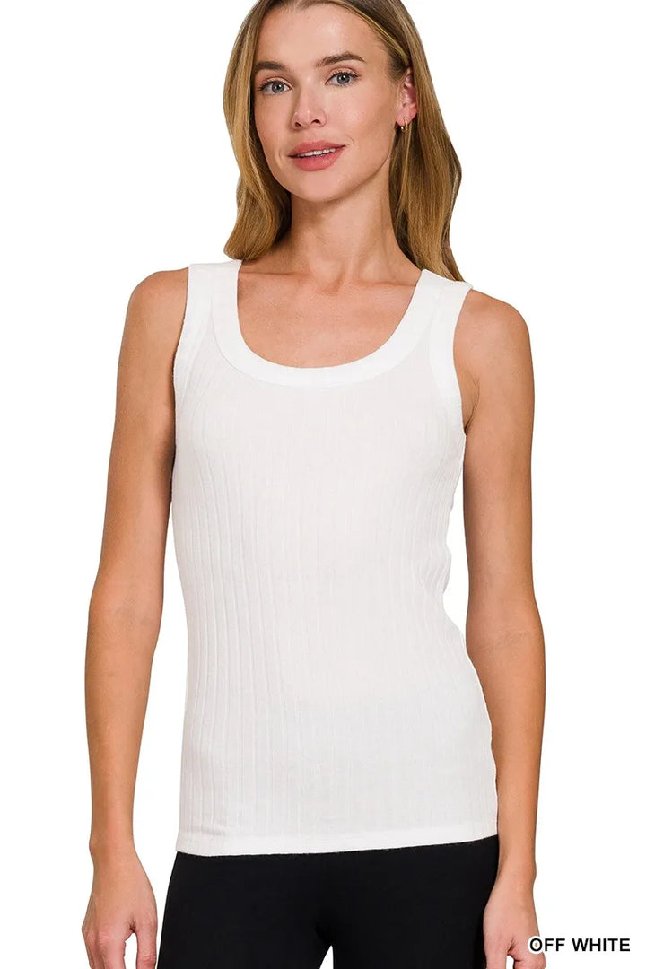 OFF WHITE Ribbed scoop neck tank top in melange knit