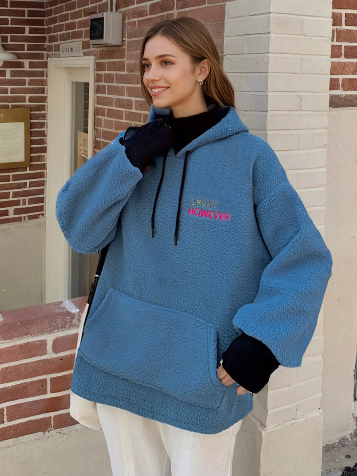 Oversized sherpa hoodie with kangaroo pocket and drawstring hood