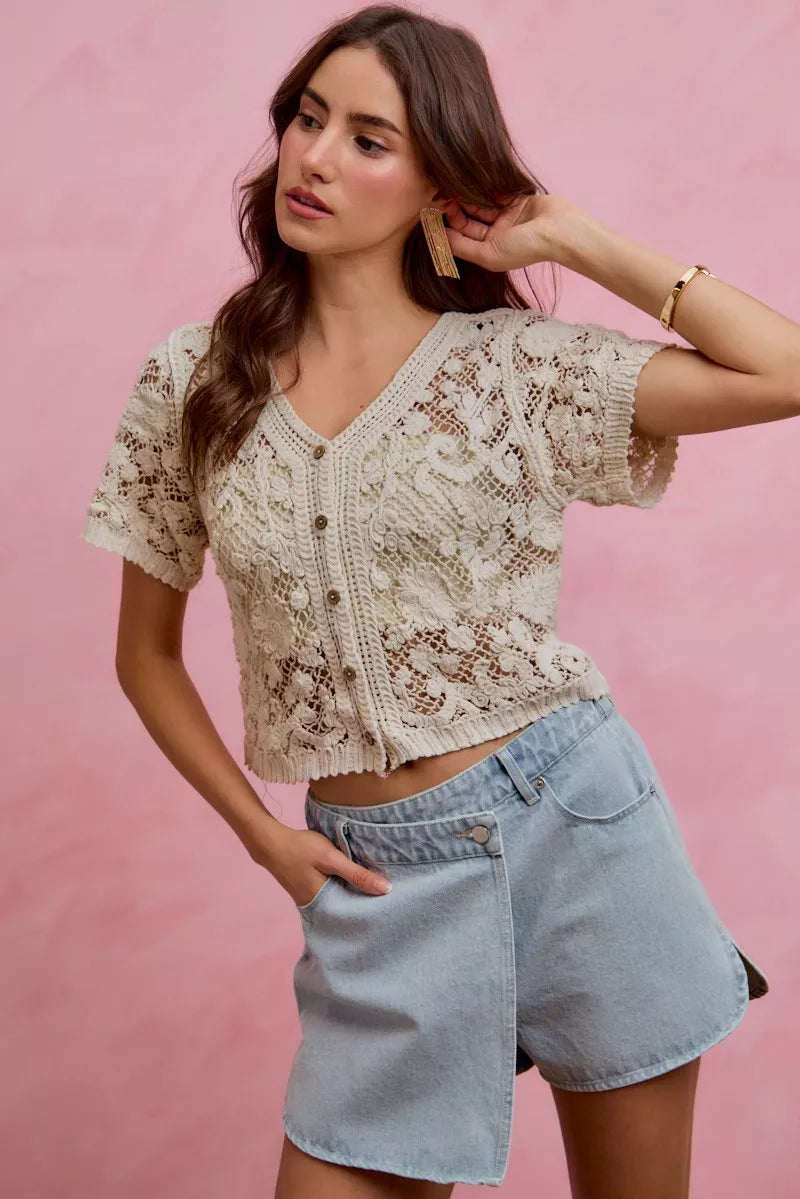 Wrap-front washed denim skort with pockets
