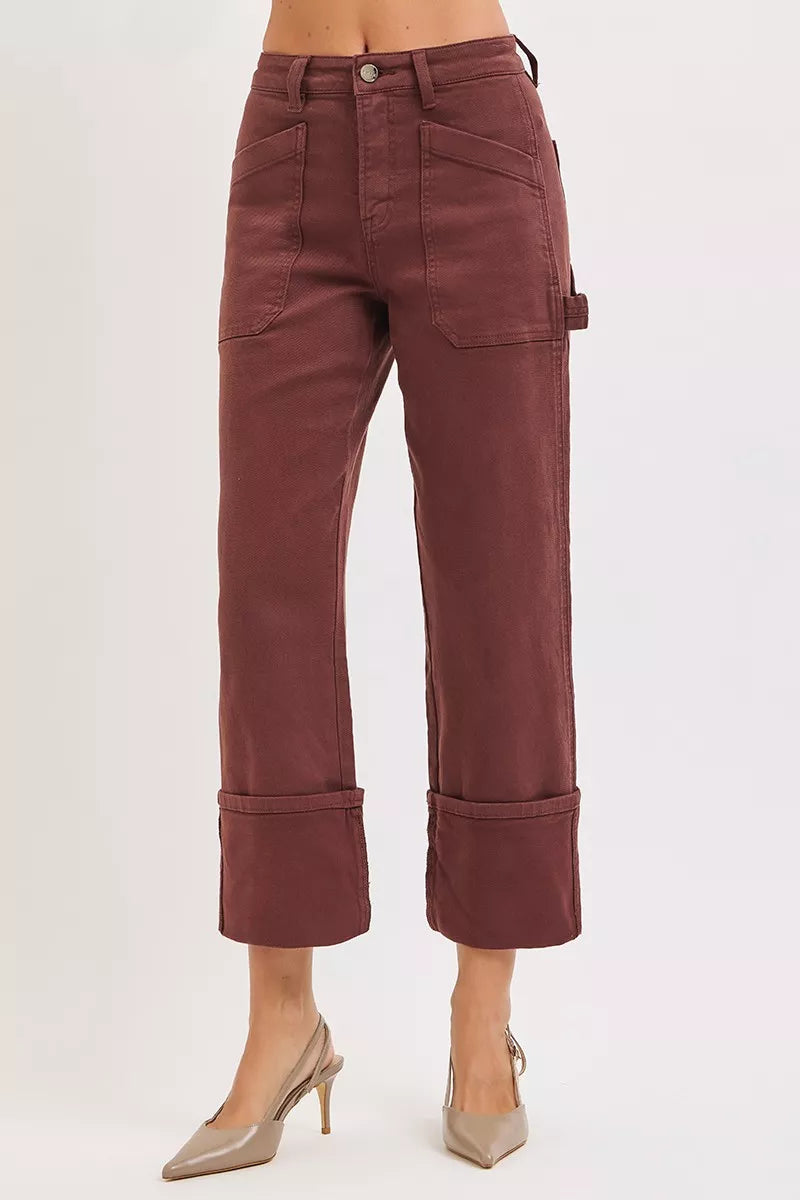 High-rise wide-leg cuffed carpenter jeans