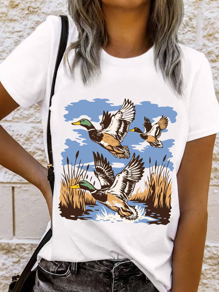 White Wild duck graphic crew neck short sleeve tee