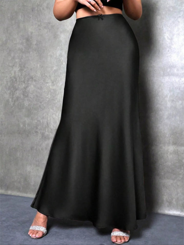 High-waist satin maxi skirt with bow waist trim