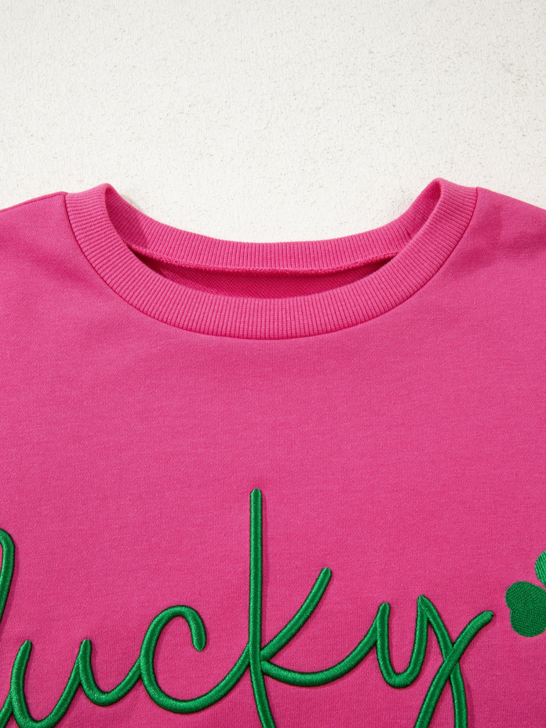 Embroidered lucky clover crewneck pullover sweatshirt