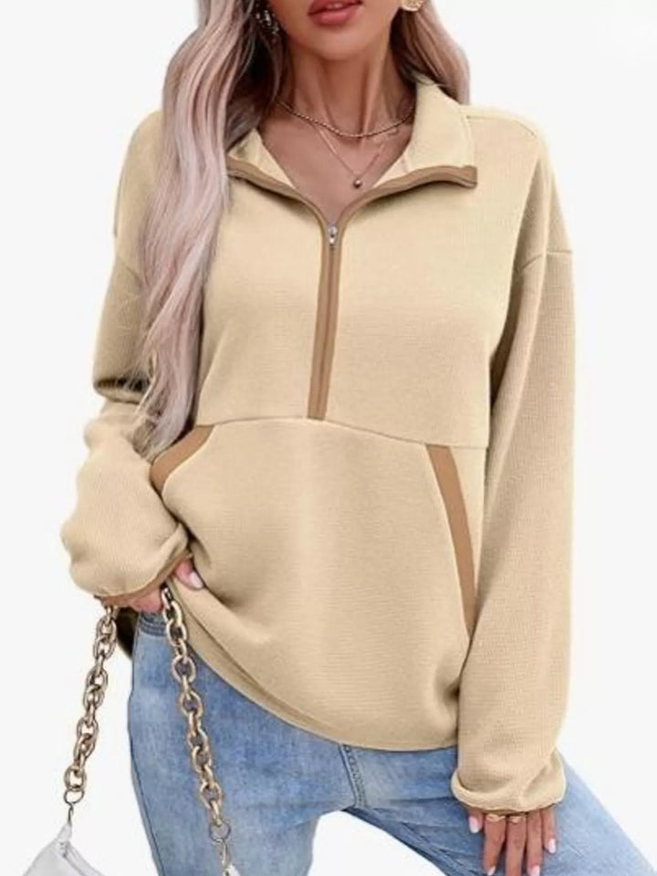 Apricot Half-zip dropped shoulder sweatshirt with contrast trim