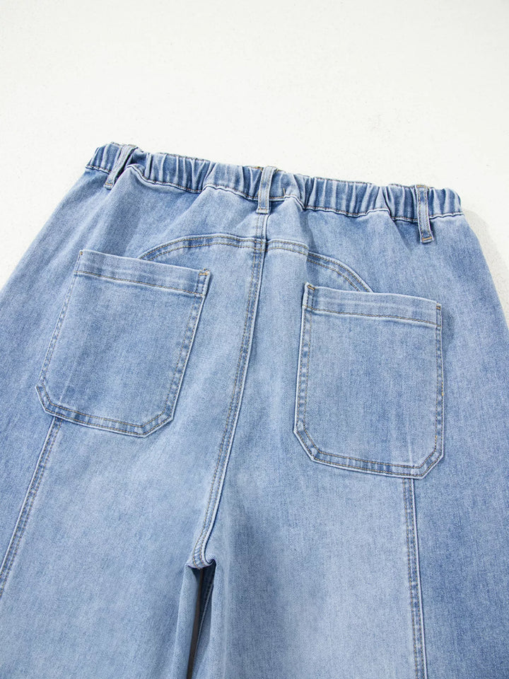 Wide-leg drawstring jeans with raw frayed hem