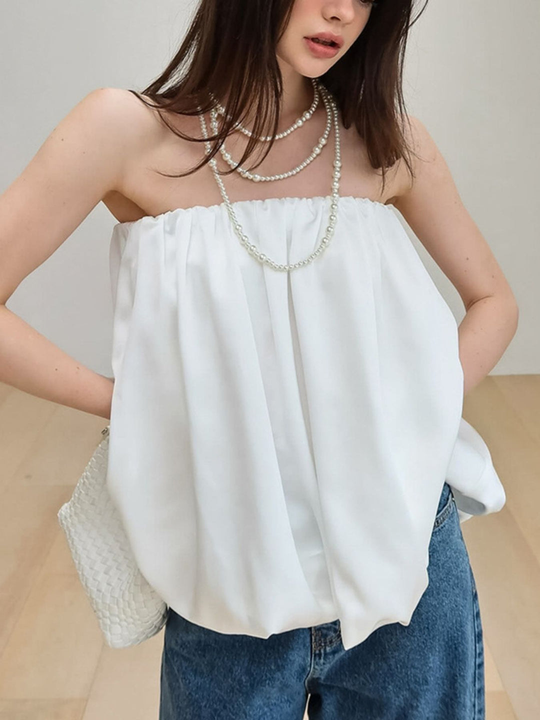 Flowy bubble hem strapless tube top