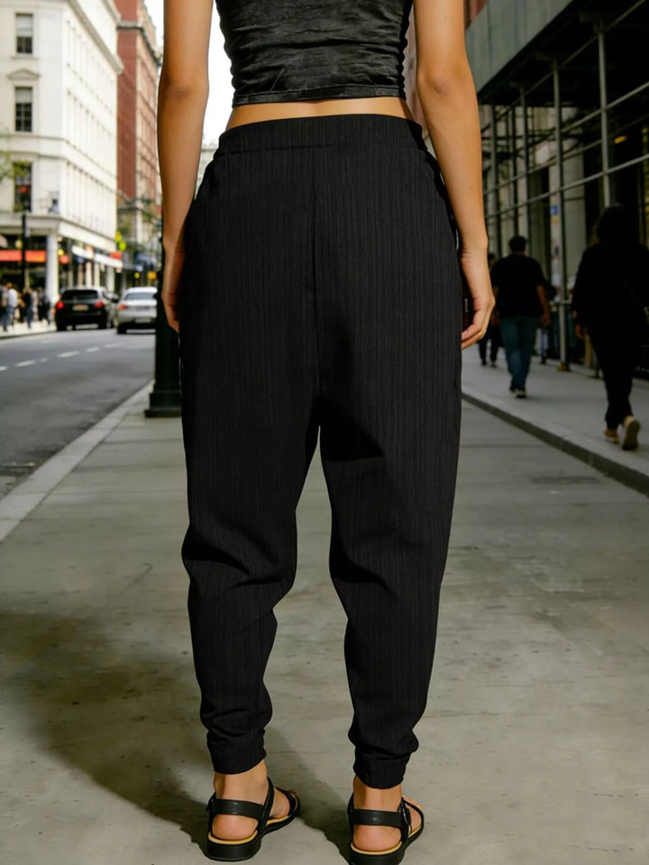 Plus size ribbed harem pants with decorative buttons