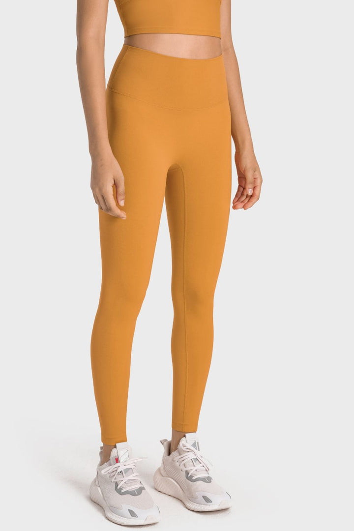High-rise wide waistband ankle-length yoga leggings