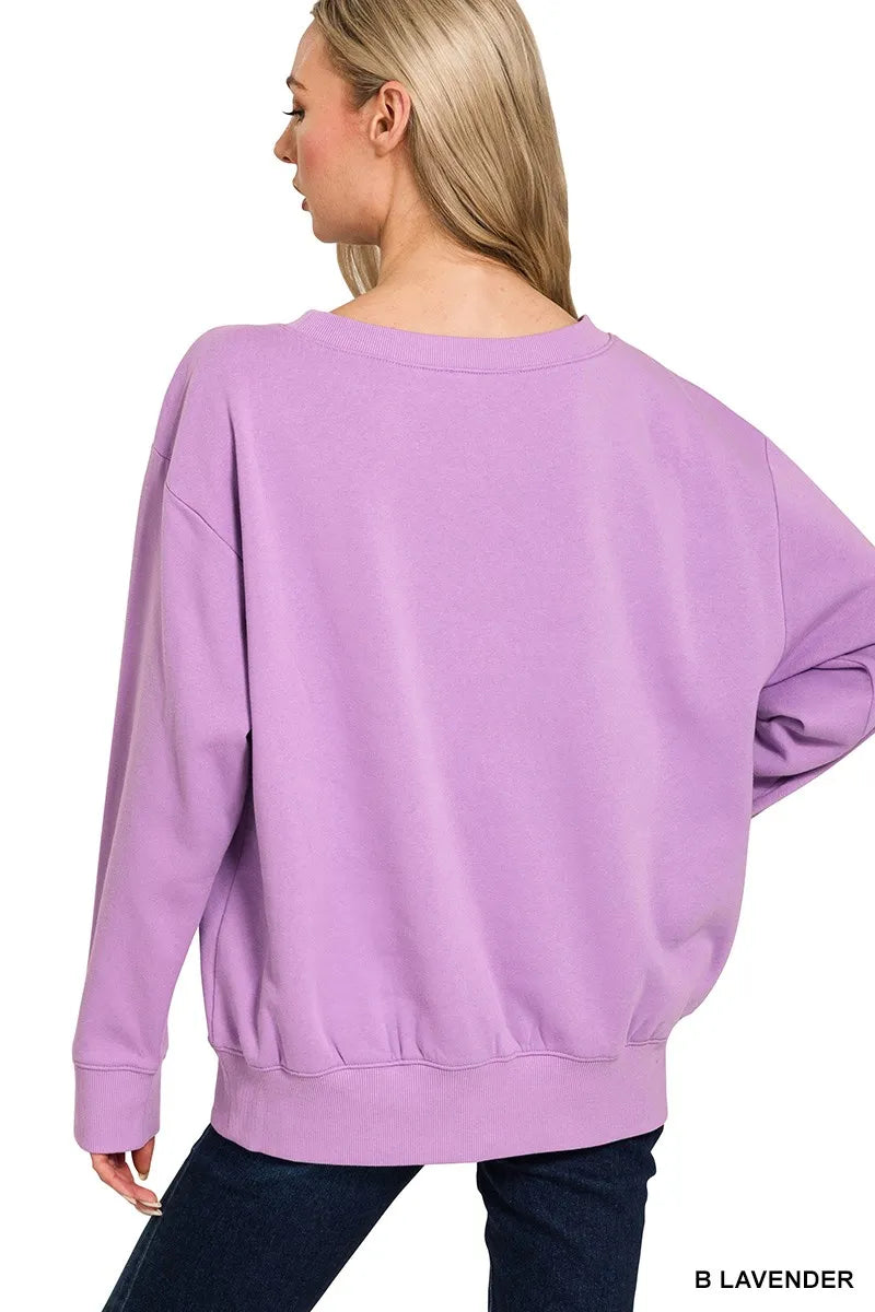 Fleece boat neck sweatshirt with ribbed cuffs and hem