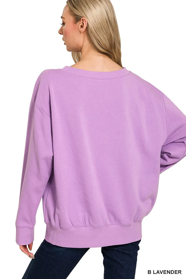Fleece boat neck sweatshirt with ribbed cuffs and hem