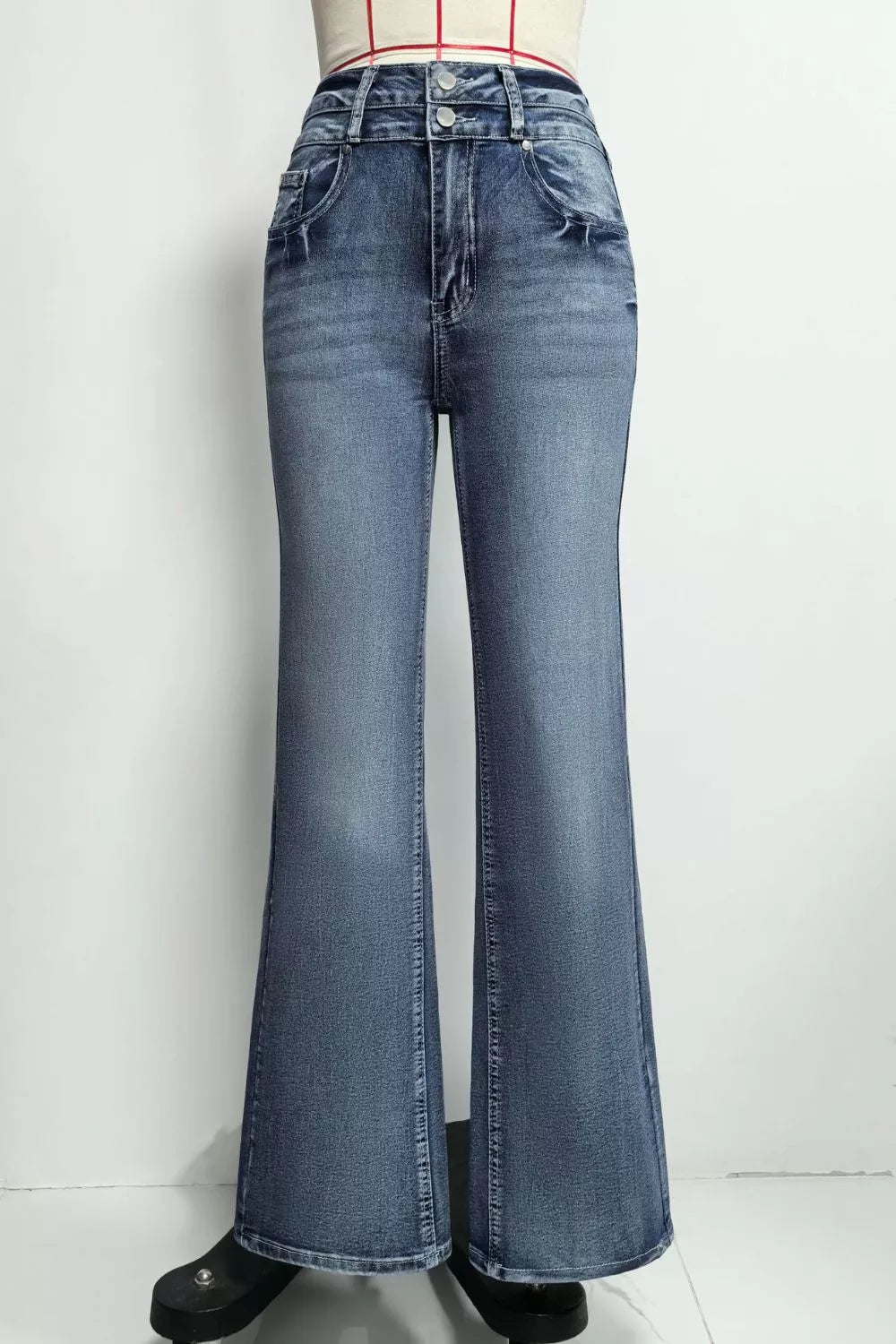 Light Blue Faded high-rise flare jeans with double-button waist