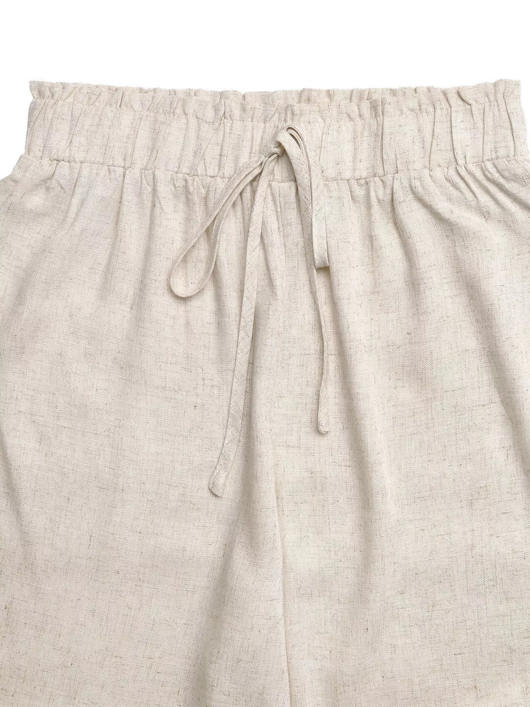 Drawstring wide-leg linen-blend pants with lace-trim hem