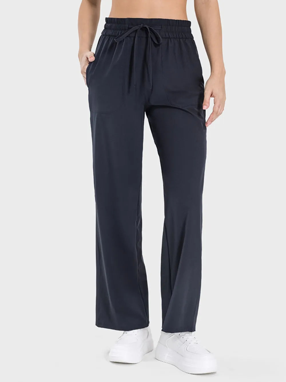 Black Drawstring straight-leg active pants with pockets