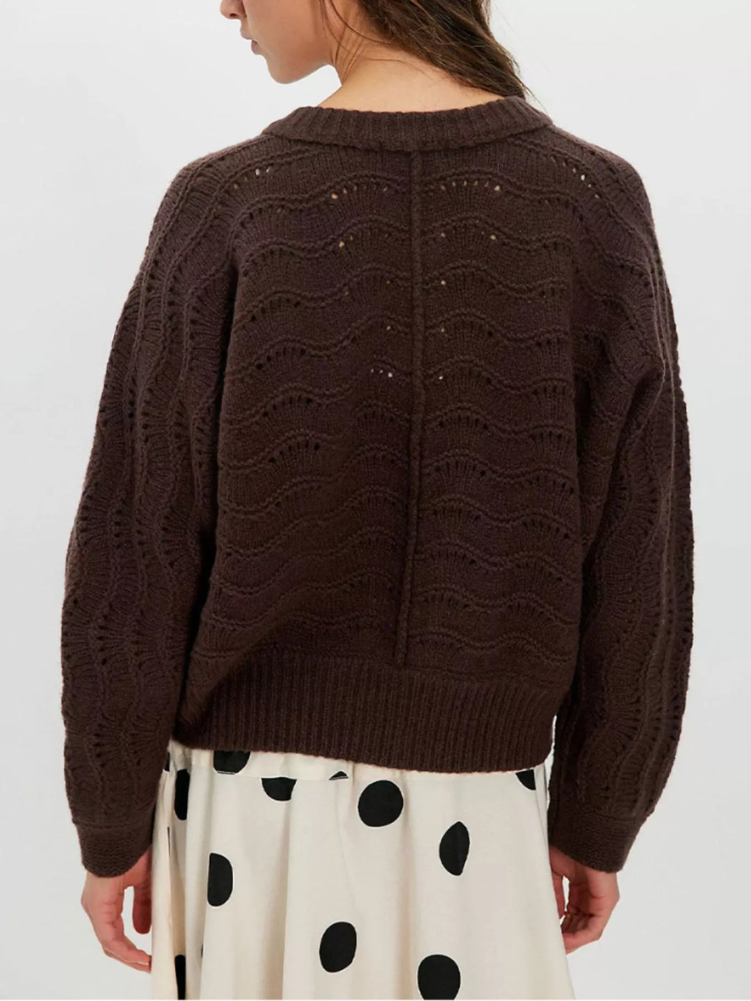 Openwork pointelle knit button-down cardigan