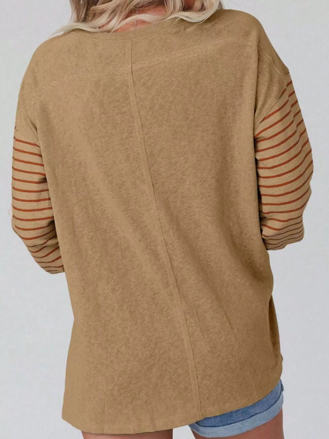 Color block striped long sleeve crew neck top