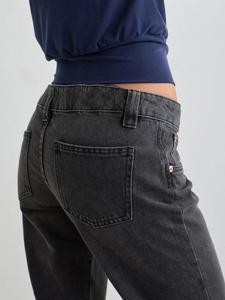 Low-rise washed denim flare leg jeans with 5-pocket styling