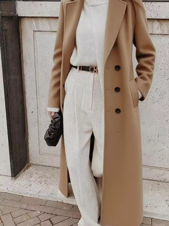Double-breasted longline coat with notched lapels
