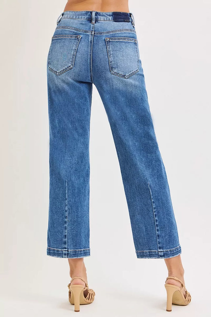 High-rise wide-leg cropped jeans with center seam