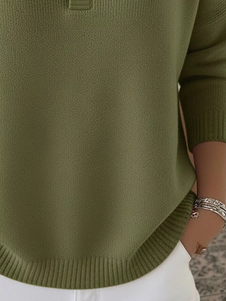 Henley button knit sweater with ribbed trim