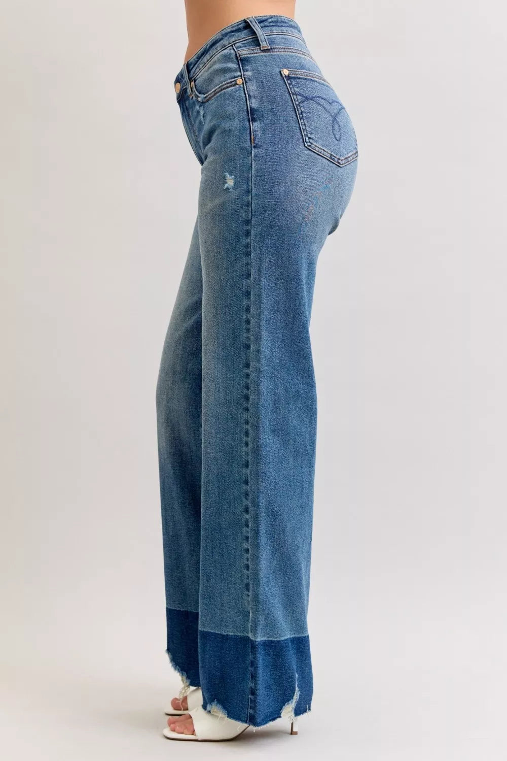 Raw hem high-rise column straight wide-leg jeans