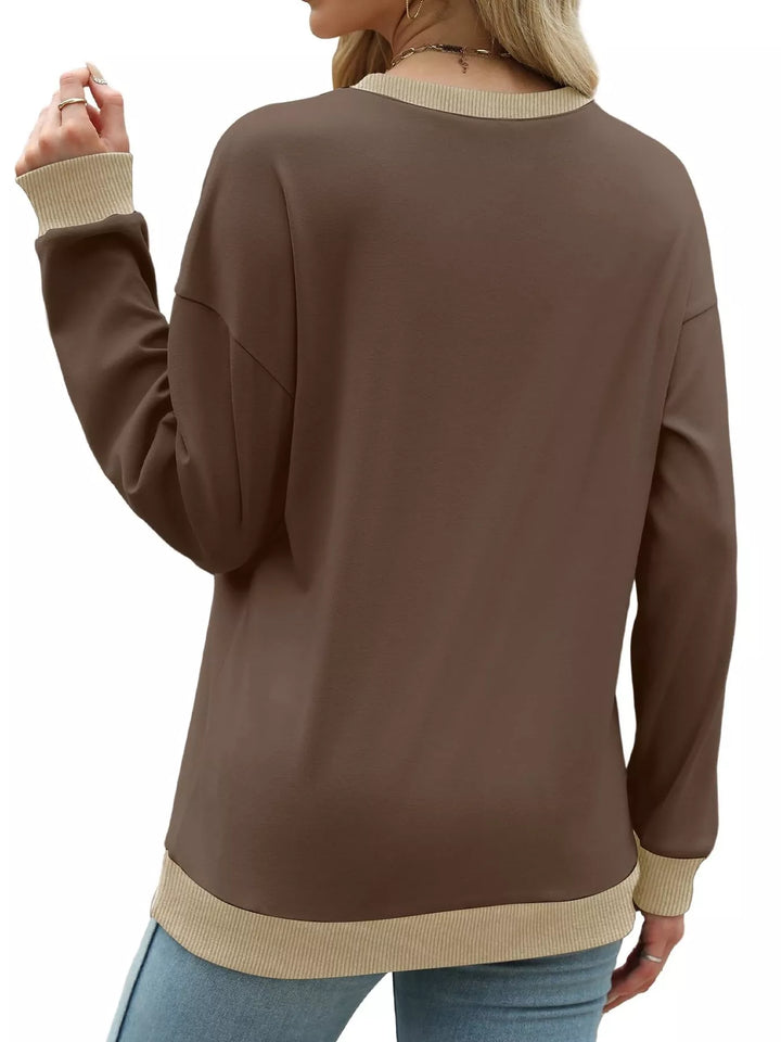 Drop-shoulder crew neck sweatshirt with contrast ribbed trim