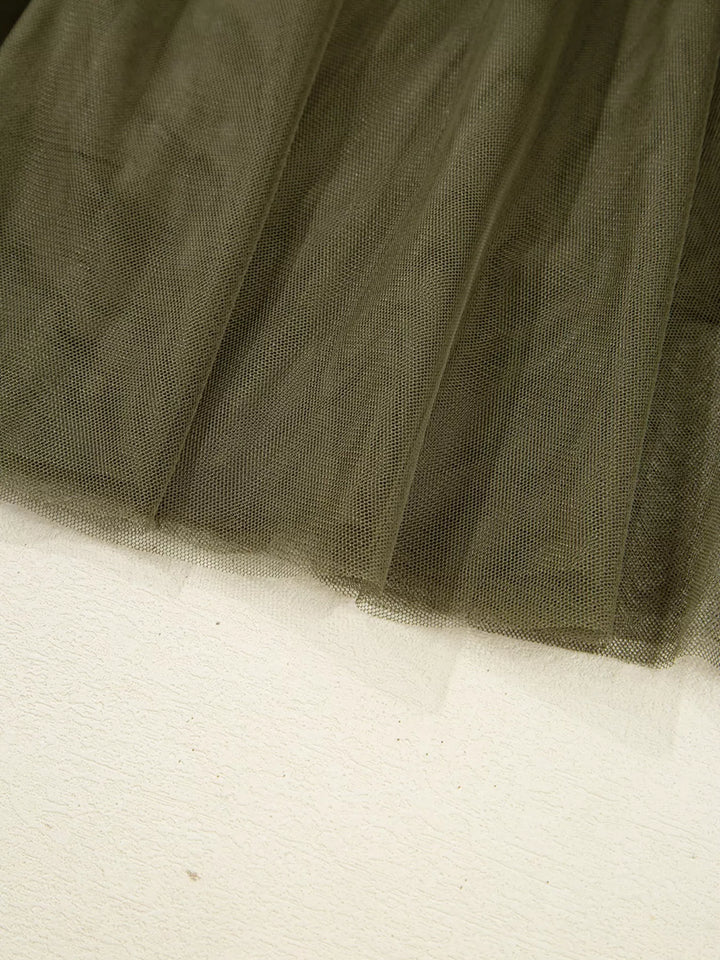 Flowy tulle A-line midi skirt with elastic waistband