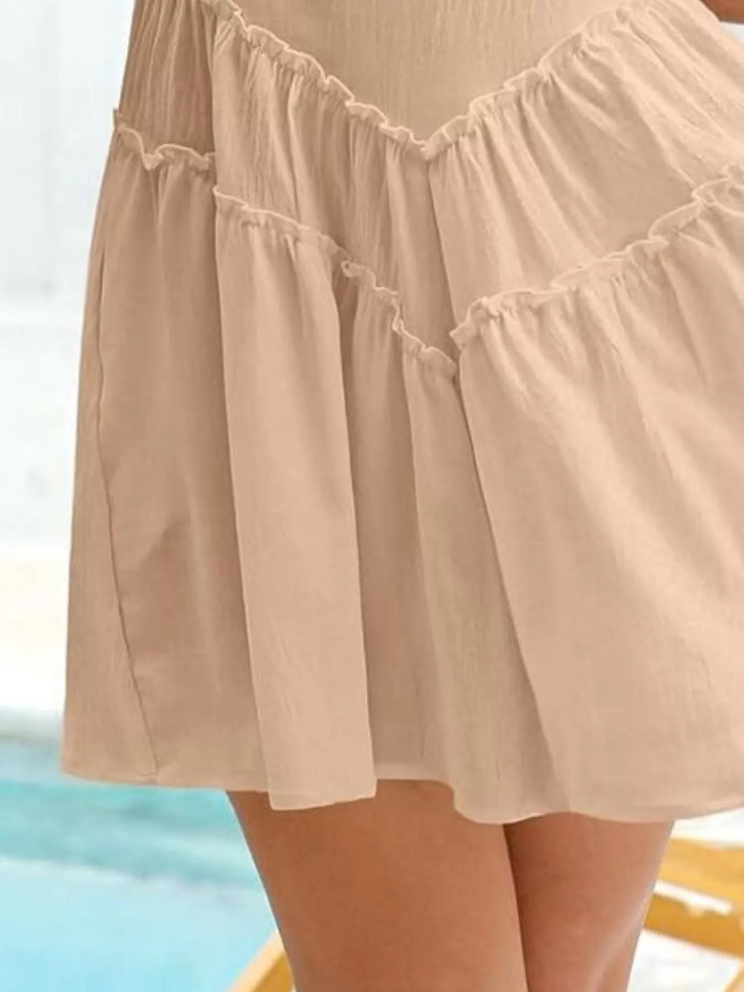Tiered ruffle sleeveless mini dress with pockets