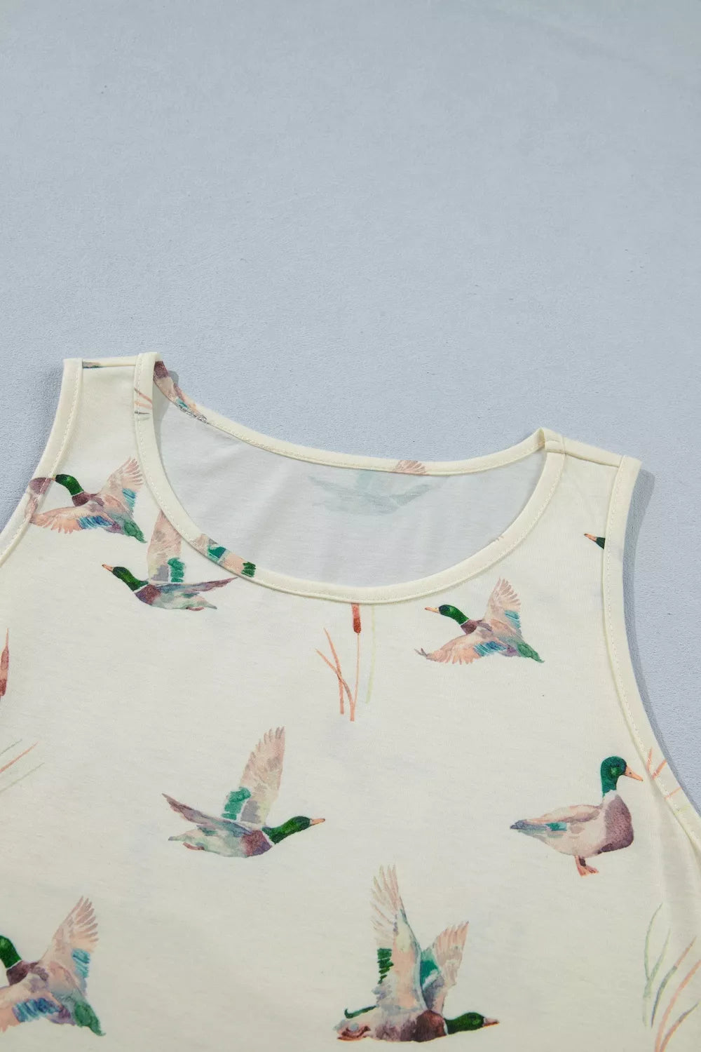 Mallard duck print fitted crew neck tank top