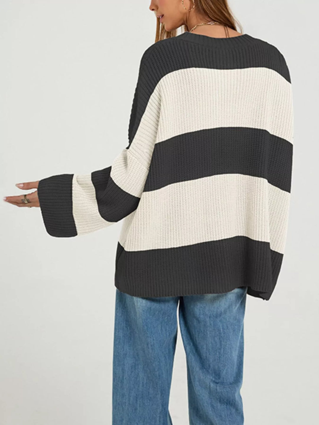 Color block ribbed knit button-up cardigan