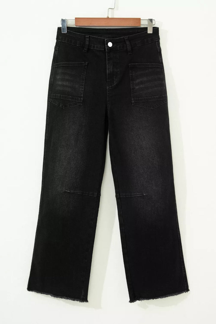 Frayed cropped straight-leg jeans with utility pockets