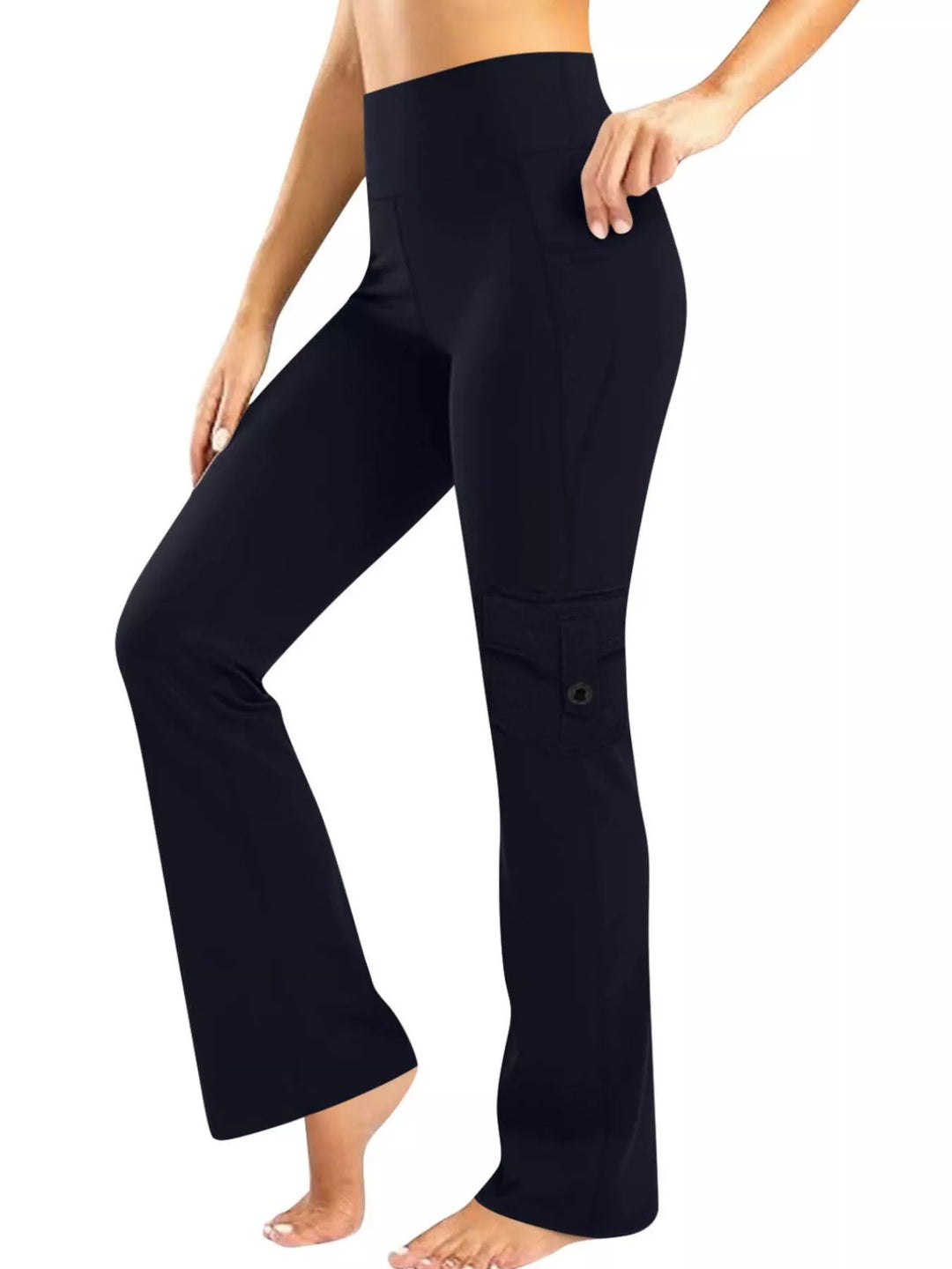 Black High-rise flare yoga pants with cargo pockets
