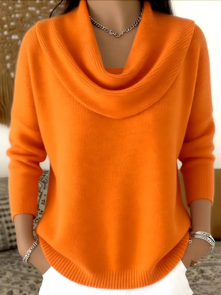 Orange Drape cowl neck long sleeve knit sweater