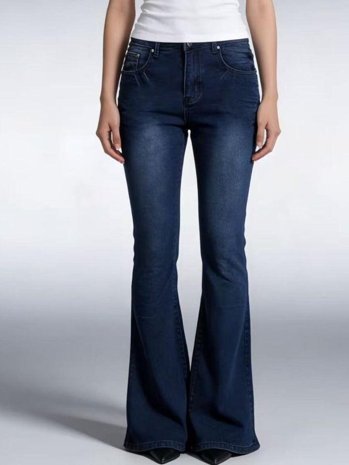 Vintage wash high-rise flare jeans in stretch denim