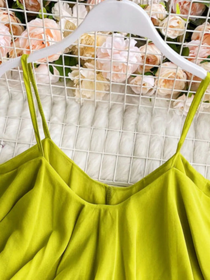 Flowy chiffon cami with ruffled hem and V-neck