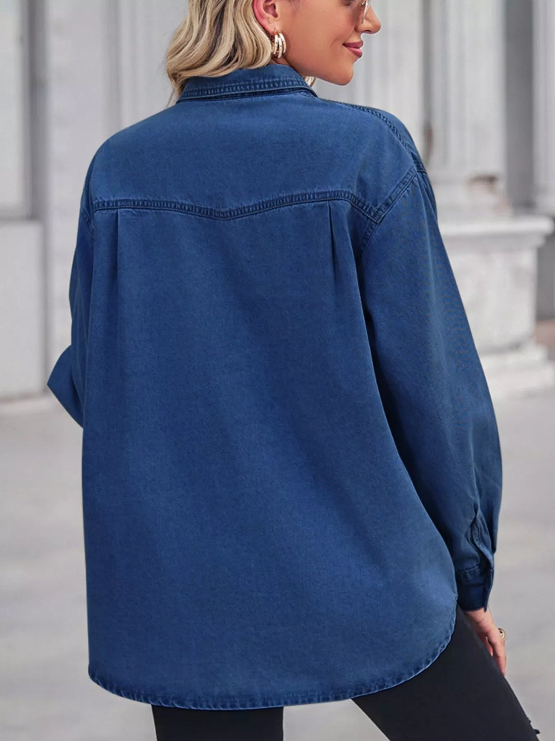 Washed denim button-down shirt with chest pockets