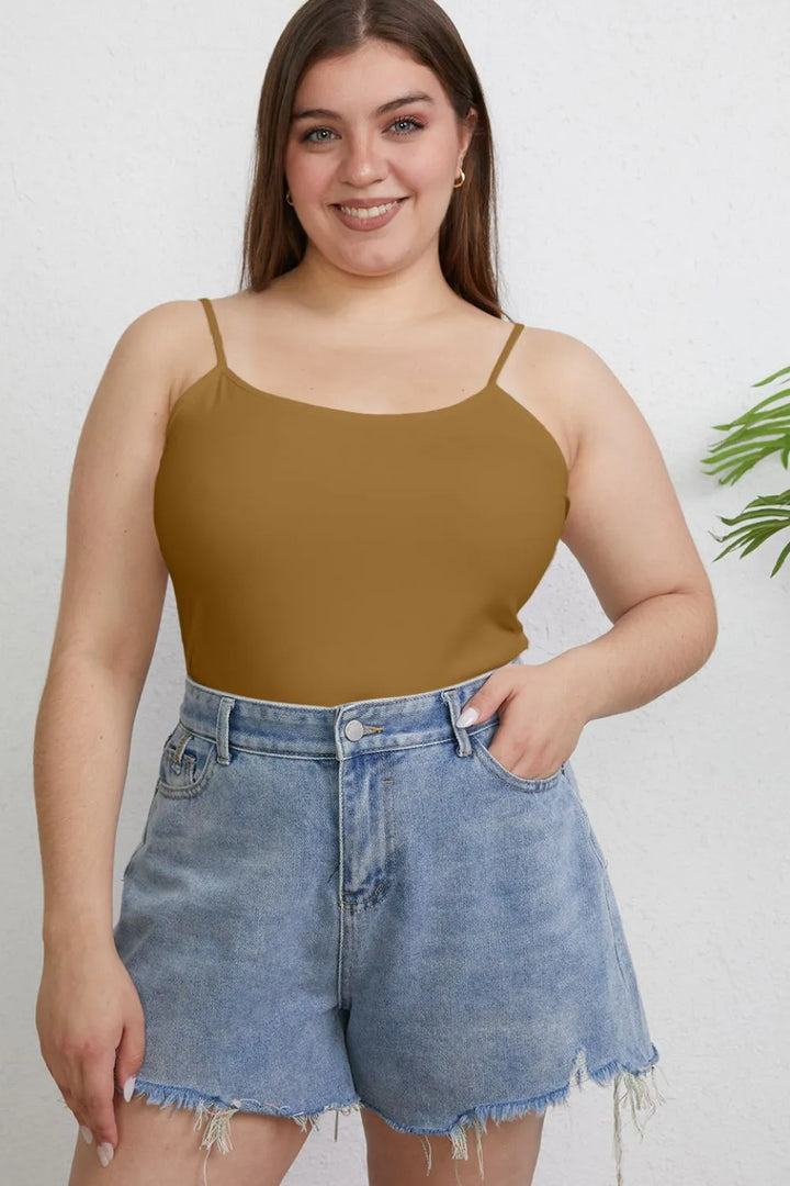 Round neck slim cami tank with spaghetti straps