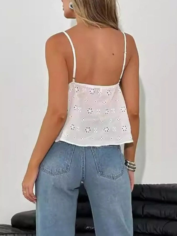 Eyelet babydoll cami with lace trim and bow