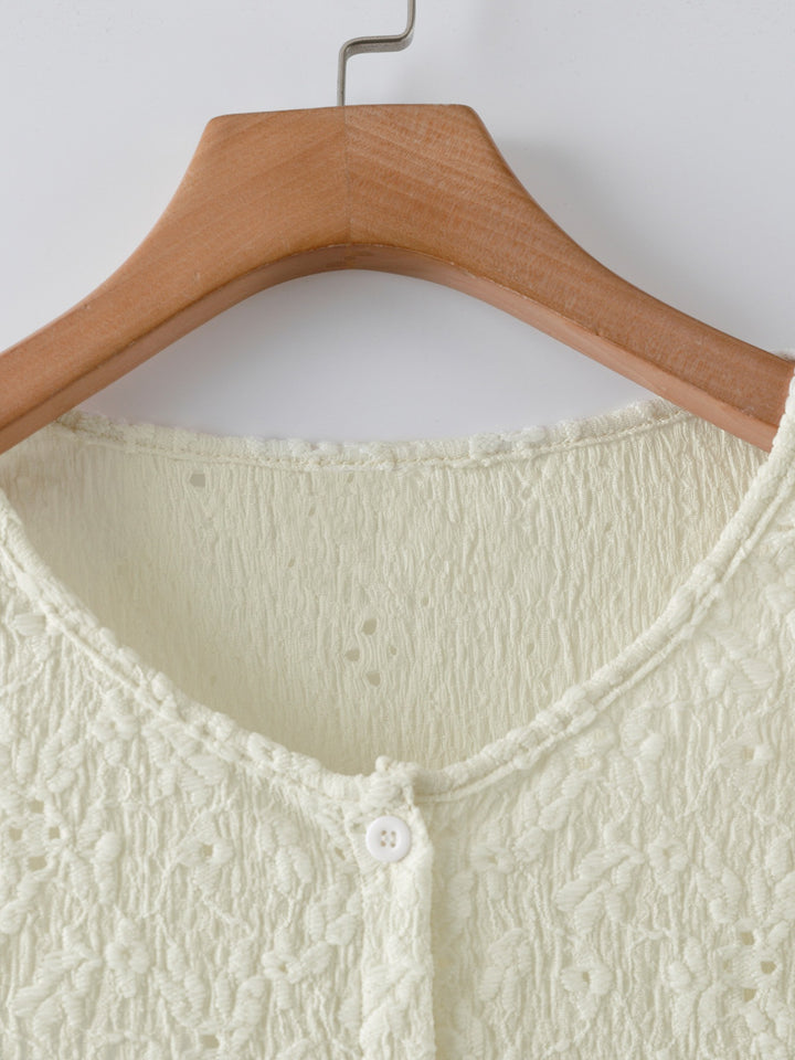Floral eyelet lace long-sleeve button-up cardigan