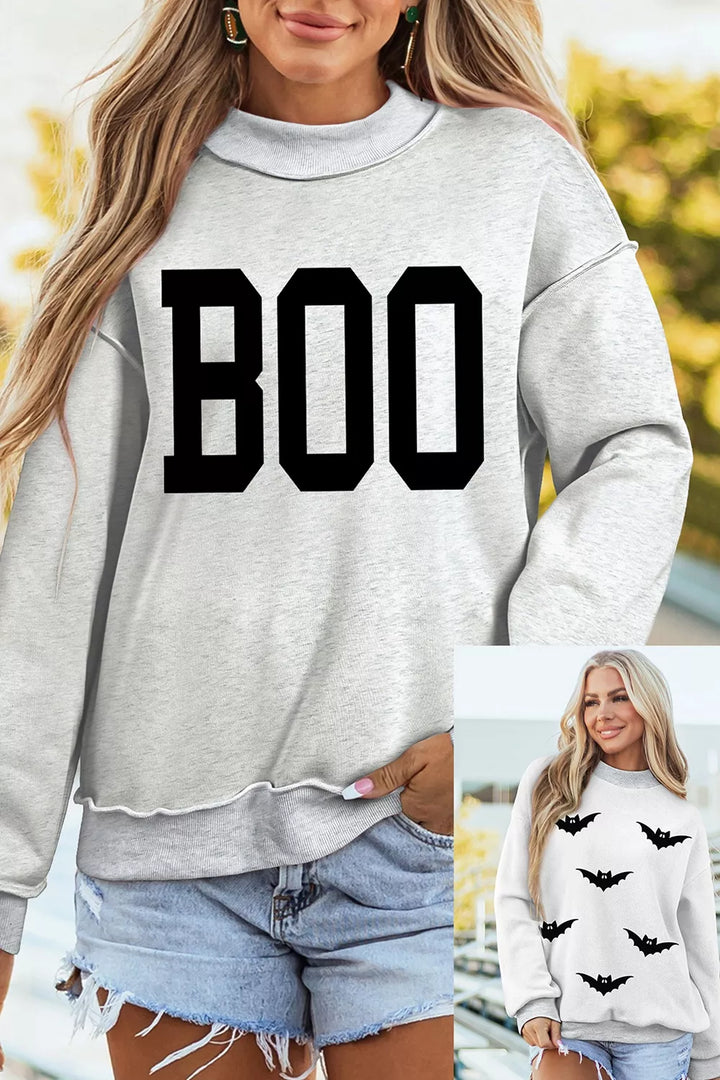Bat print mock neck oversized Halloween sweatshirt