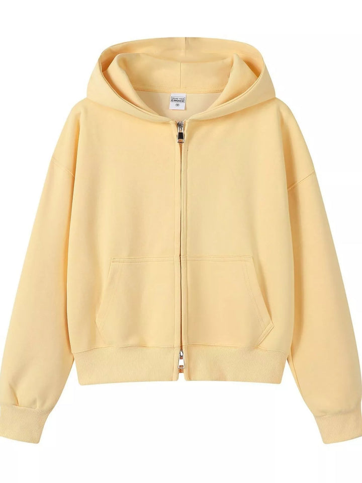 Zip-up hoodie with front pockets and ribbed cuffs