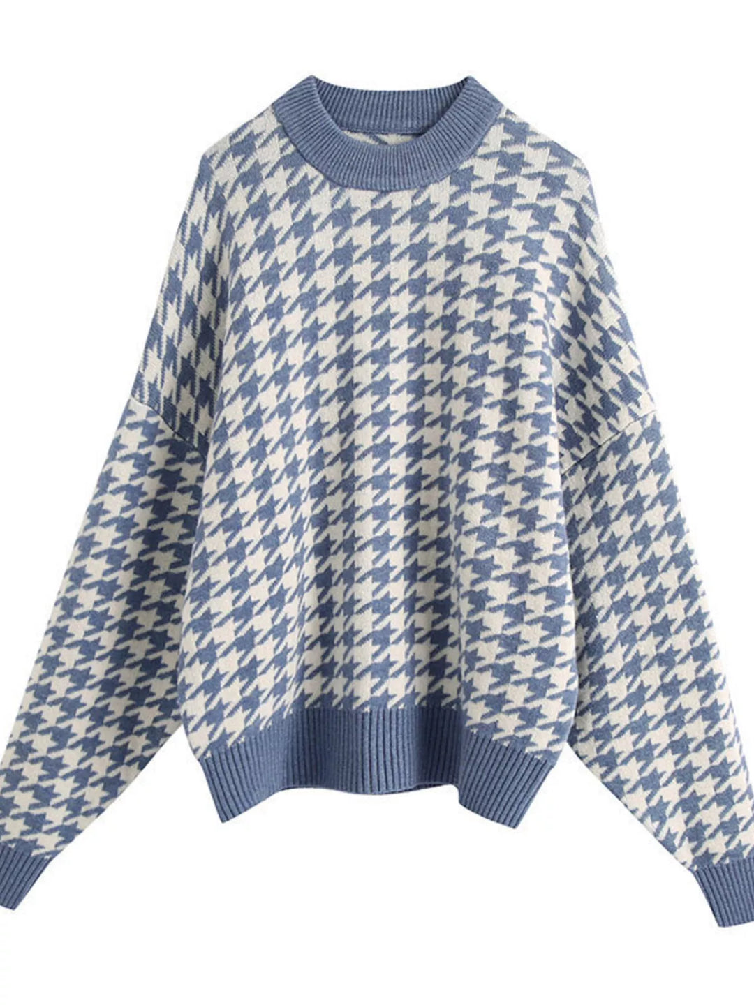 Houndstooth oversized crewneck knit sweater