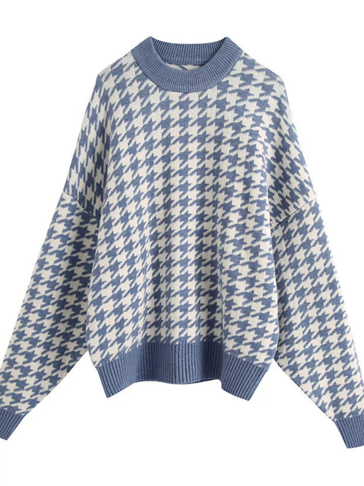 Houndstooth oversized crewneck knit sweater