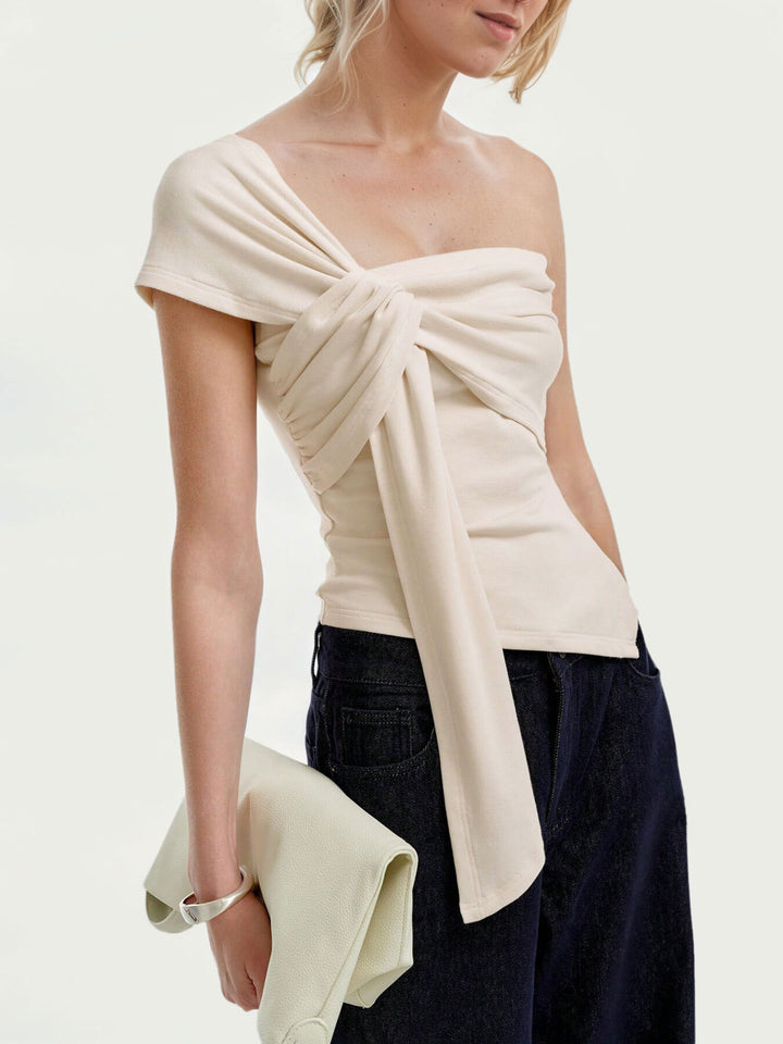 One-shoulder tie top with twist knot detail